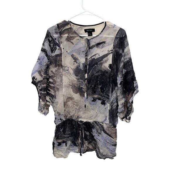 Karen Kane Tops - Karen Kane Womens Abstract Print Sheer Tunic Top S Black/Gray
